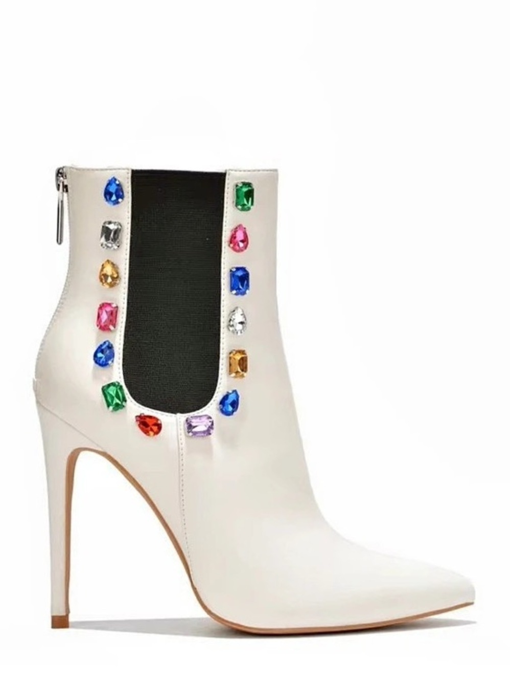 Cape Robbin Women’s Joah 4” Gem-Studded White Stiletto Boots Sz 10 NWB
